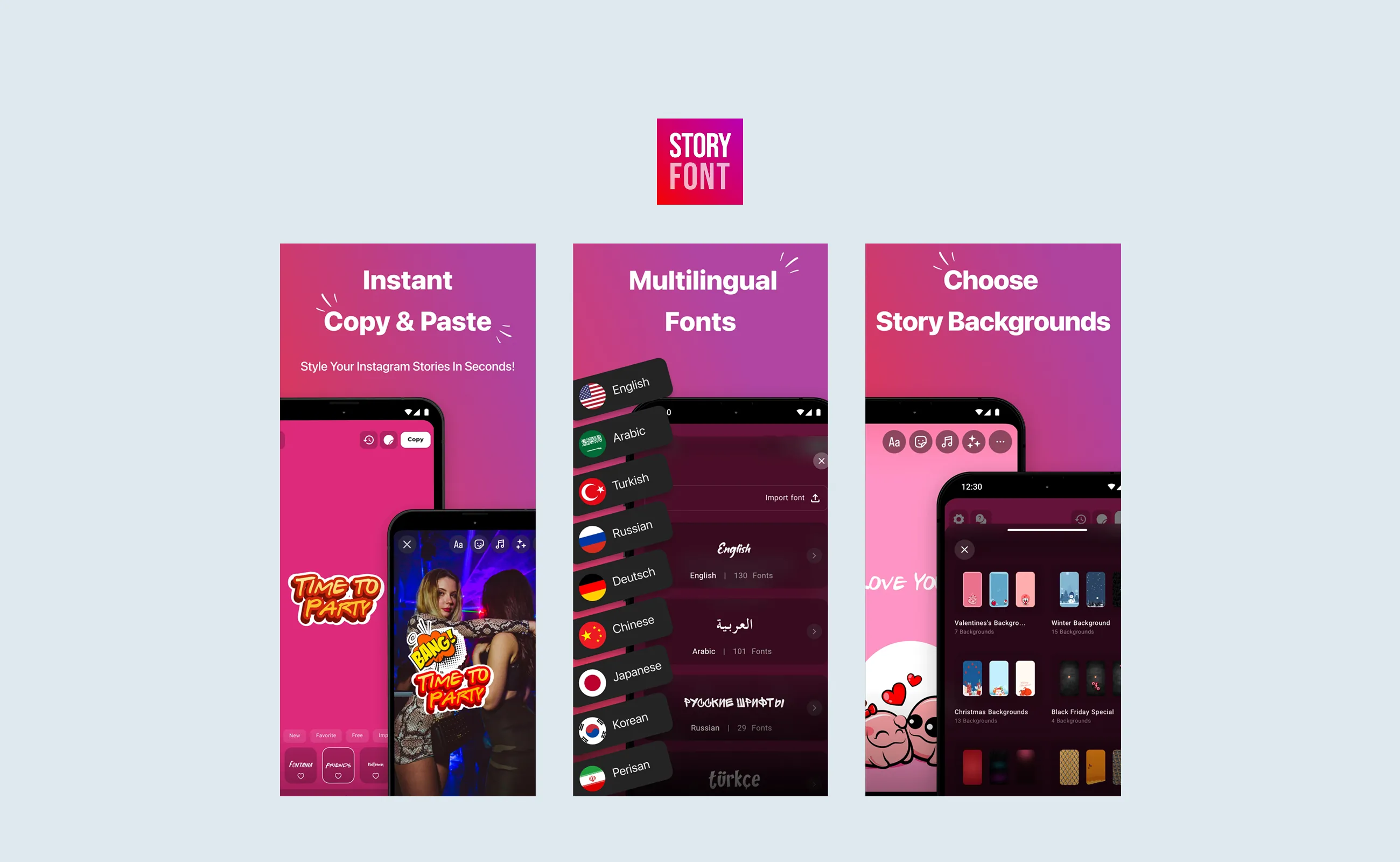 StoryFont product screens, board 3 of 6